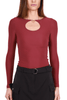 LONG SLEEVE TOP WITH BURGUNDY CUT OUT