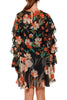 FLORAL PRINT CHIFFON DRESS WITH RUFFLES AND BLACK LACE