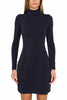 BLUE KNIT TURTLENECK LONGUETTE DRESS