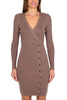 BEIGE RIBBED KNIT LONGUETTE DRESS