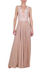 LONG DRESS WITH EMBROIDERED BODICE NUDE