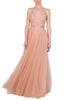 LONG TULLE DRESS WITH NUDE FLOWER SKIRT