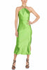 GREEN SATIN AMERICAN NECKLINE MIDI DRESS