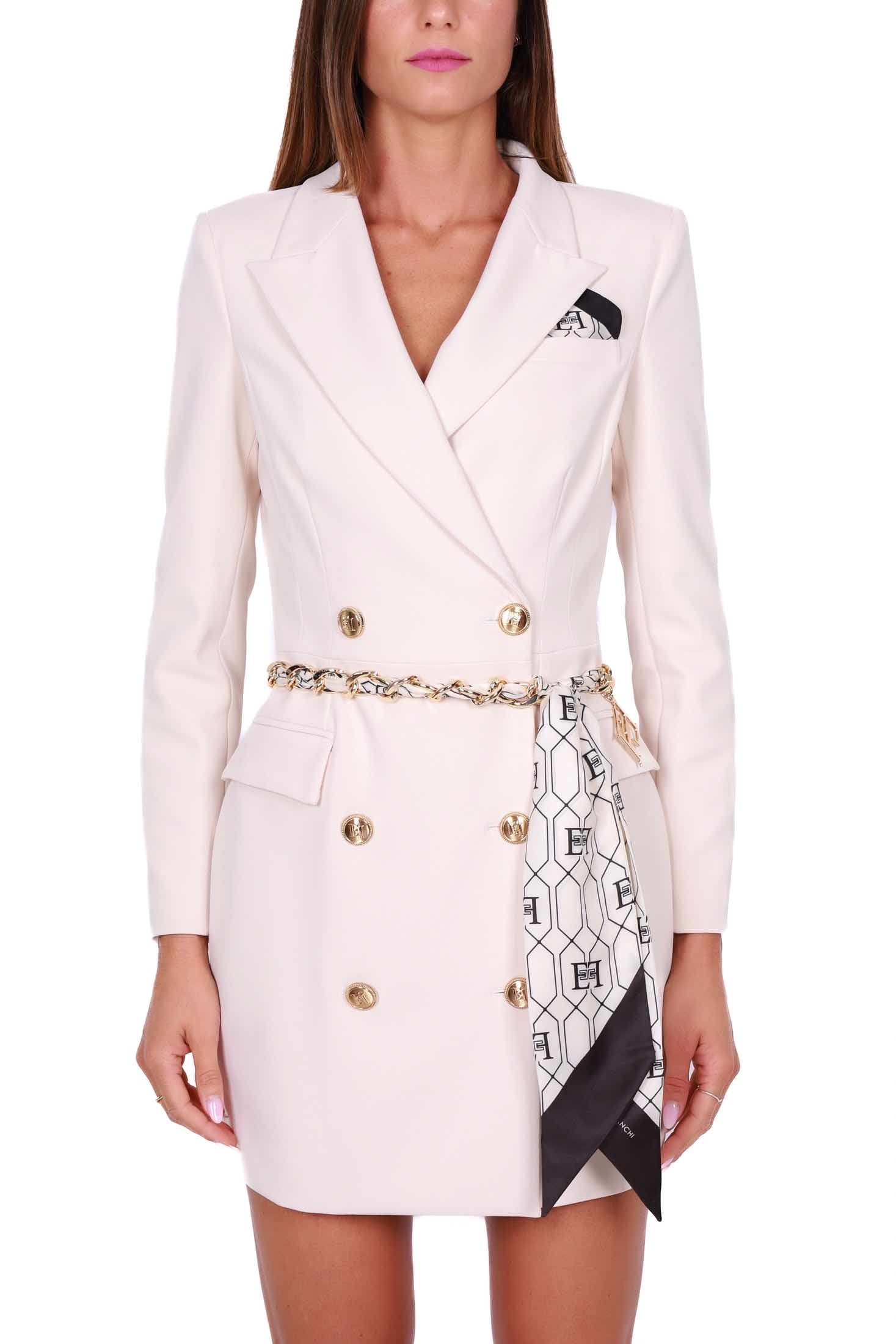 Elisabetta Franchi abito robe manteau con cintura foulard burro