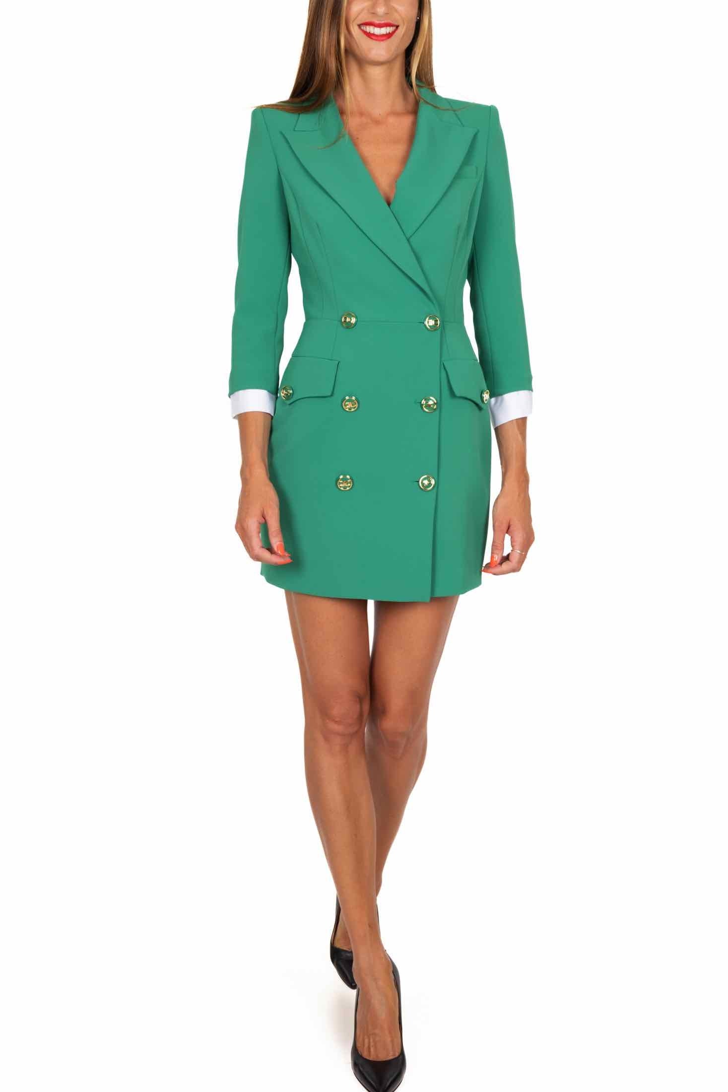 Elisabetta Franchi abito robe manteau doppio petto verde