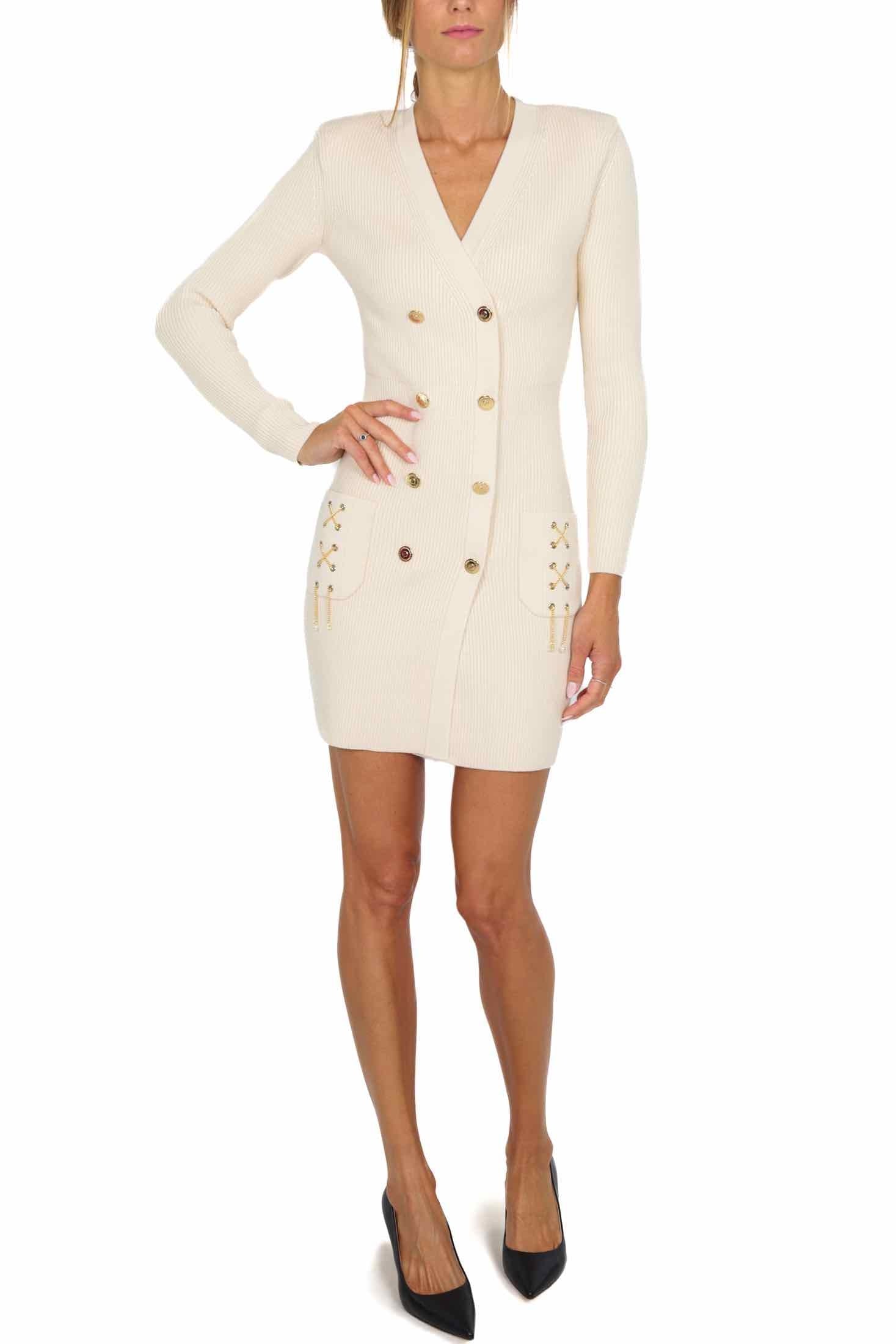 Elisabetta Franchi abito robe manteau doppiopetto in maglia burro