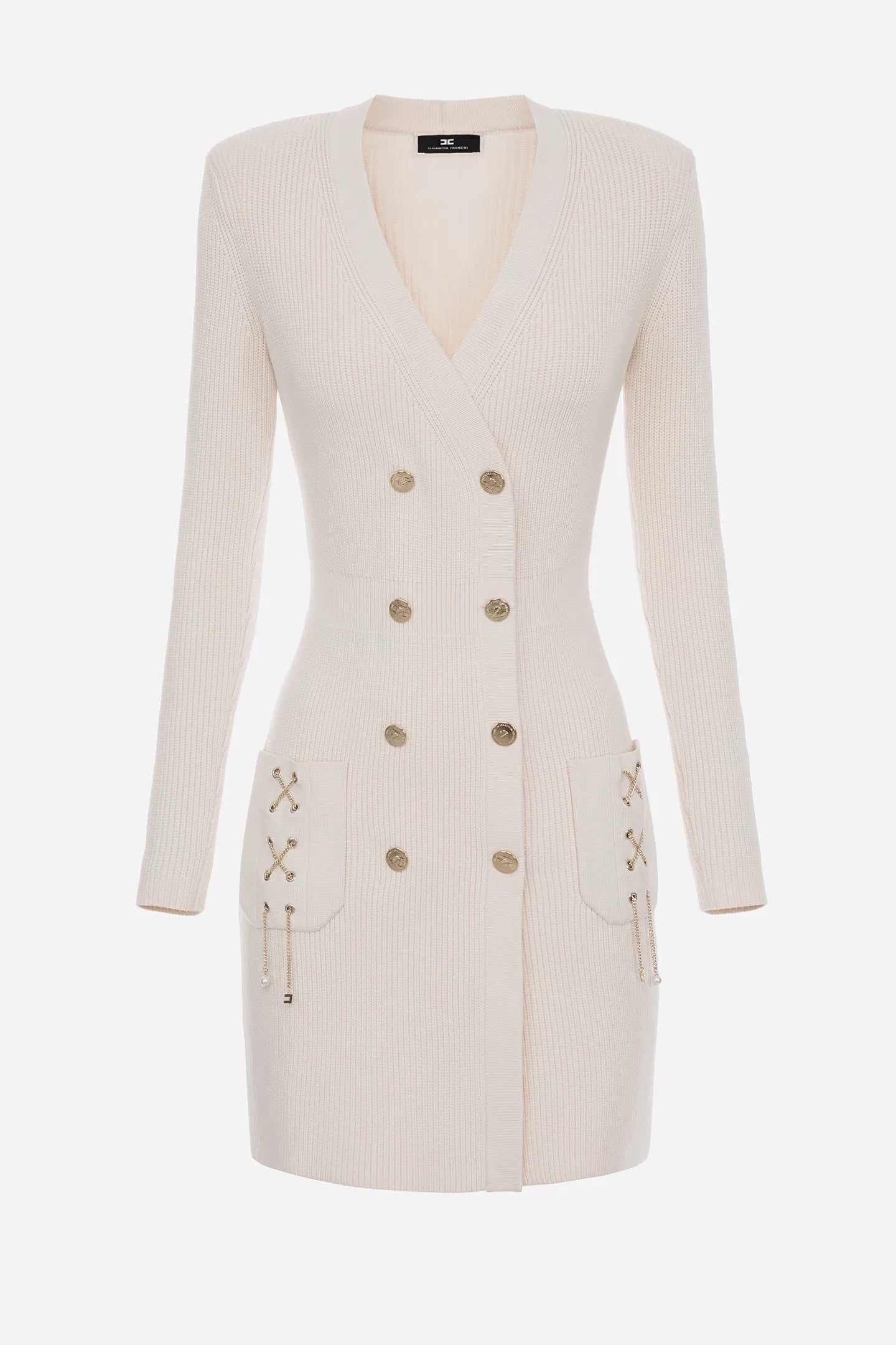 Elisabetta Franchi abito robe manteau doppiopetto in maglia burro