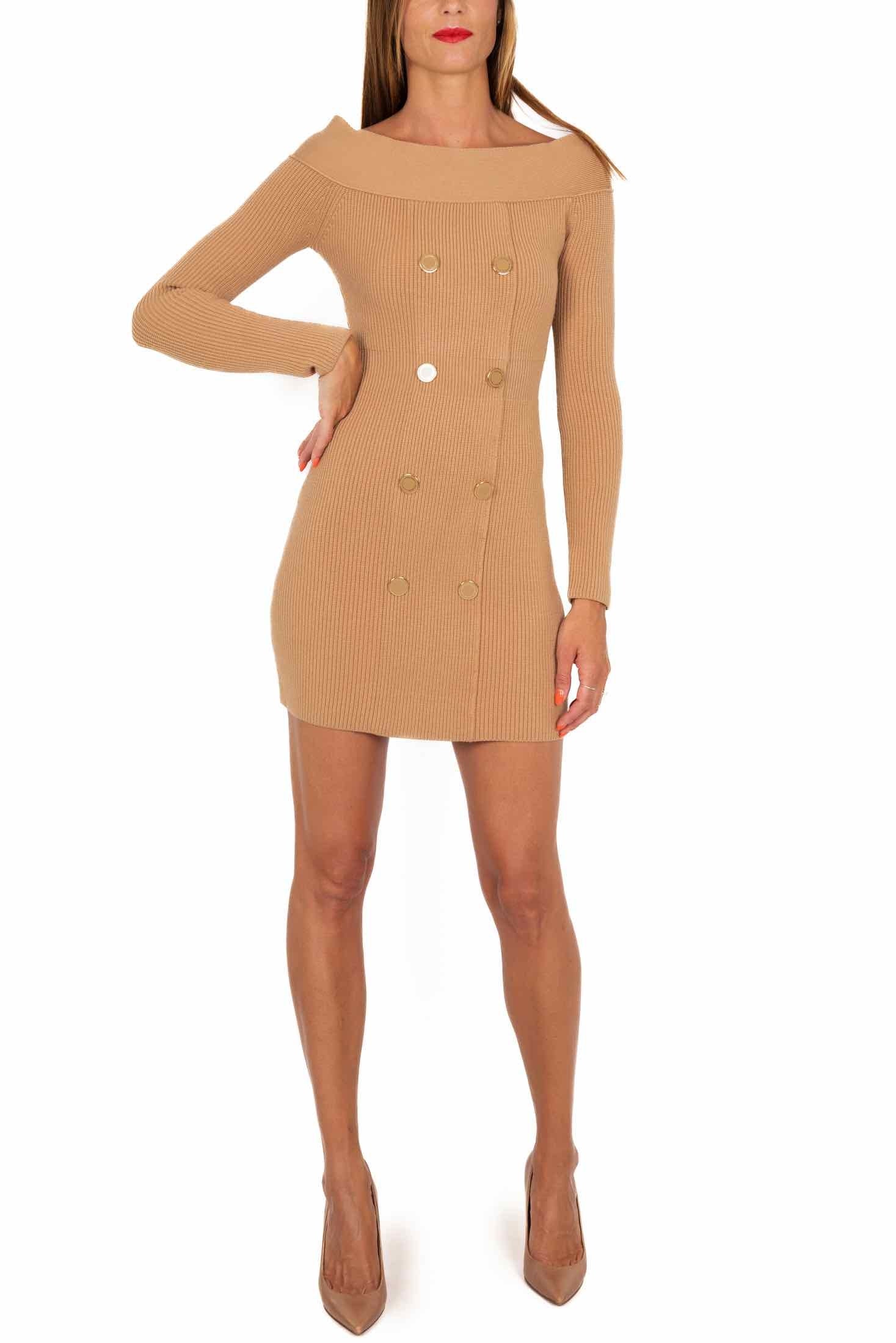 Elisabetta Franchi abito robe manteau in maglia cammello