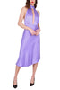 PURPLE SATIN DRESS WITH HALTER NECKLINE