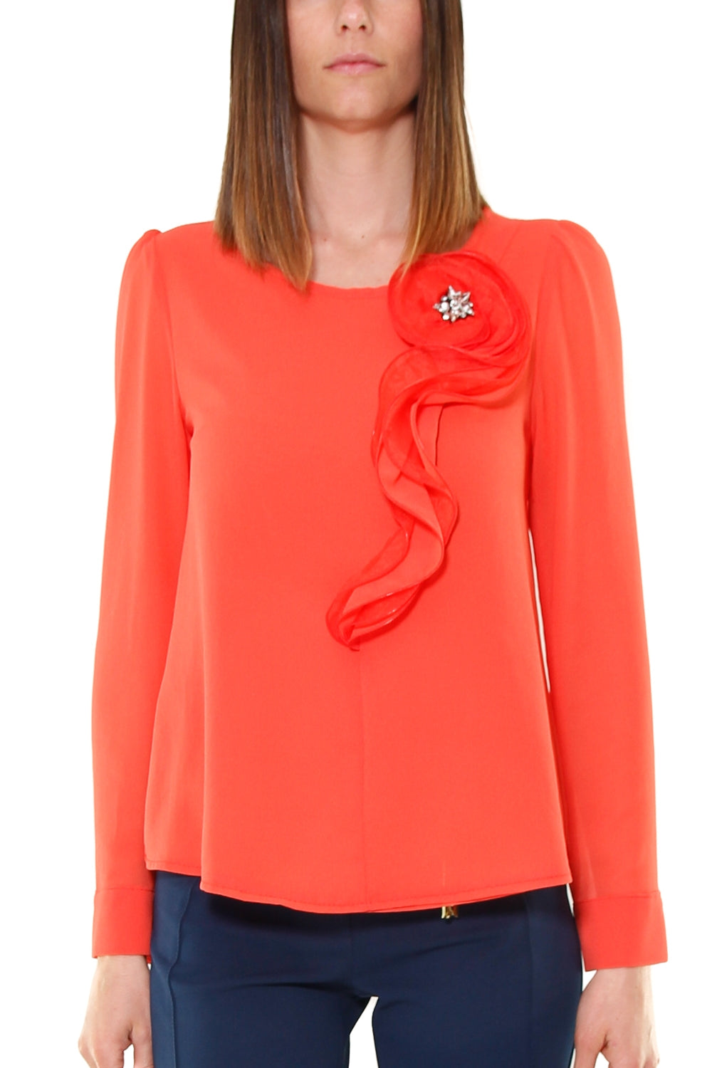 Teddy blusa di chiffon con rosone arancio