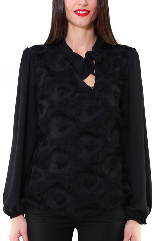 Teddy blusa di georgette collo fascetta con fiocco nero