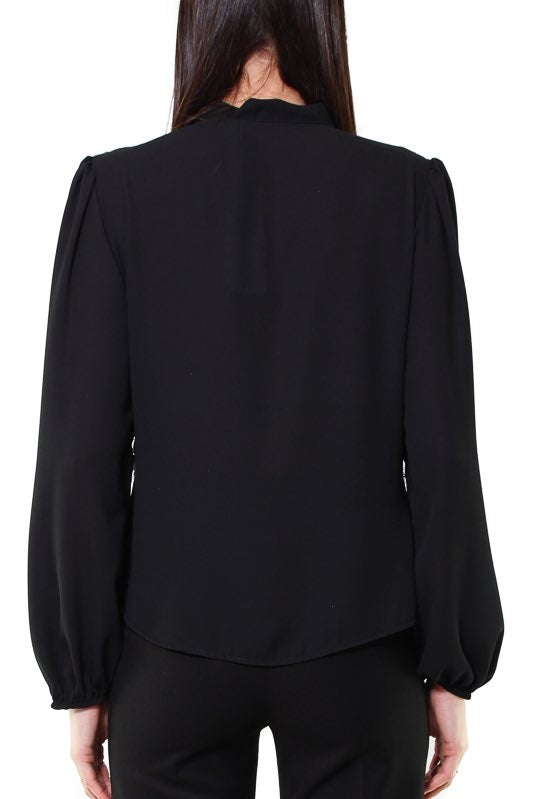 Teddy blusa di georgette collo fascetta con fiocco nero