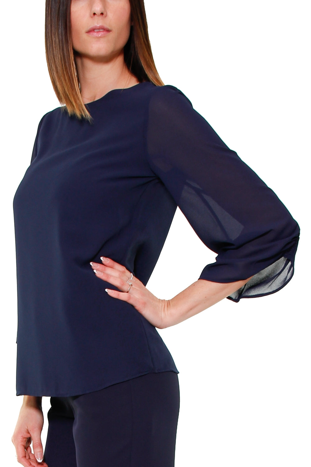 Fracomina blusa girocollo blu