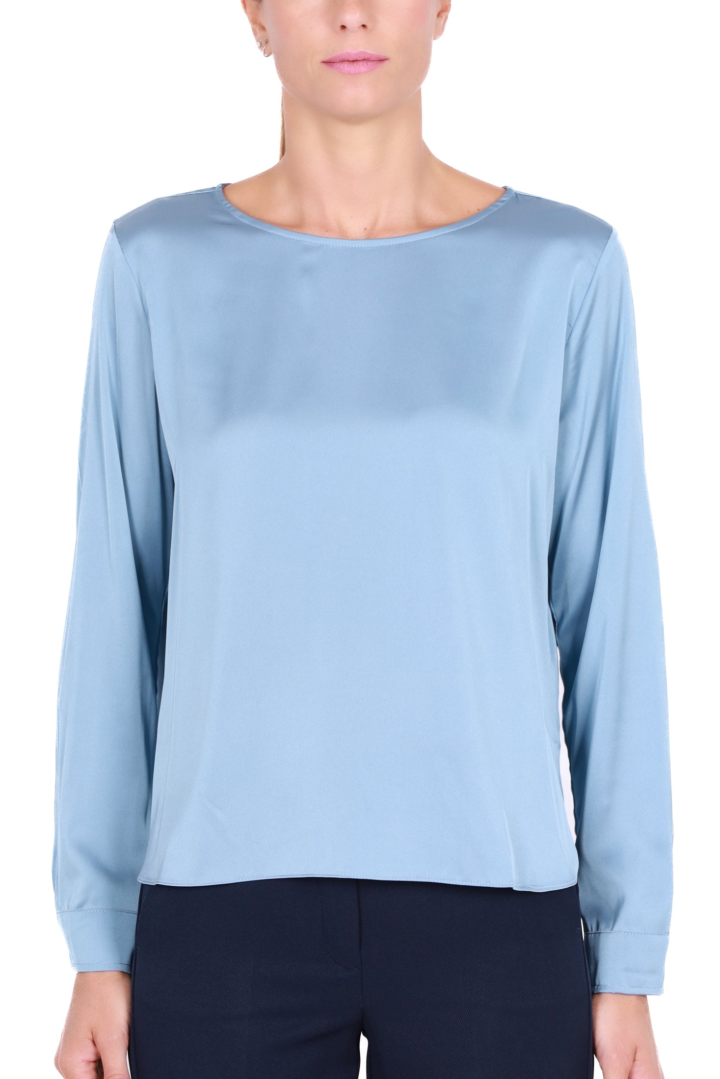 Emme Marella blusa girocollo in raso stretch azzurro