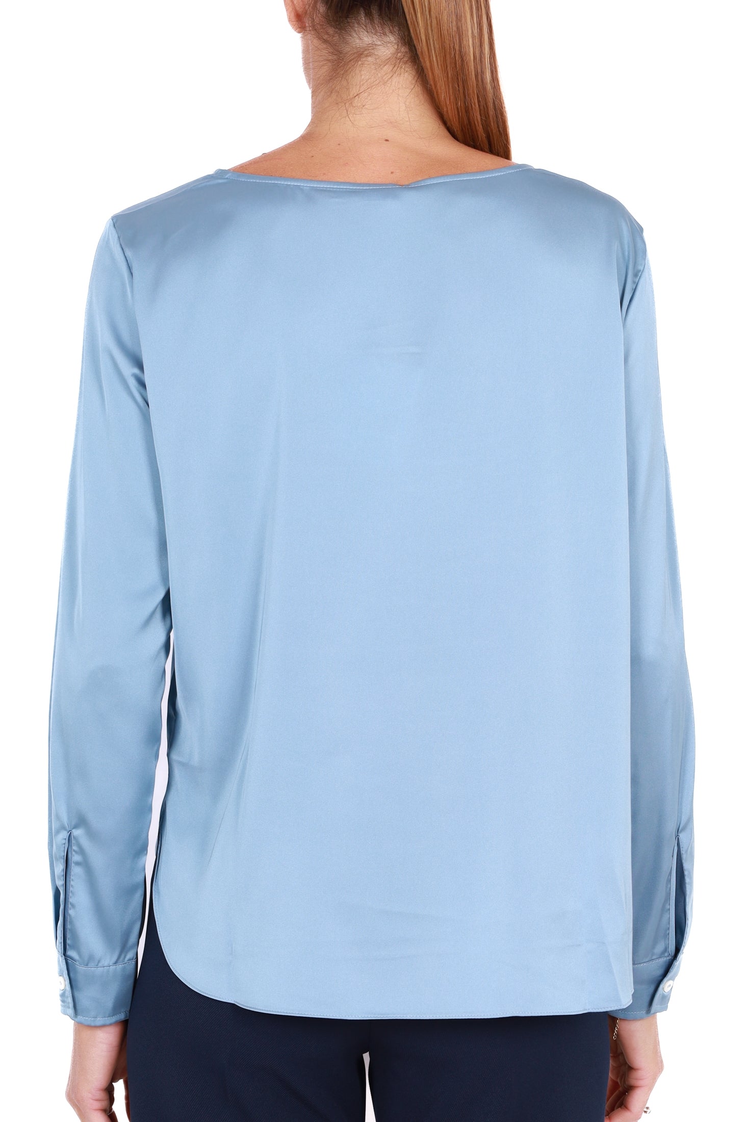 Emme Marella blusa girocollo in raso stretch azzurro