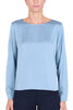 CREW NECK BLOUSE IN STRETCH SATIN BLUE