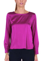 Emme Marella blusa girocollo in raso stretch viola