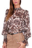 BROWN PAISLEY PRINTED CREPE BLOUSE