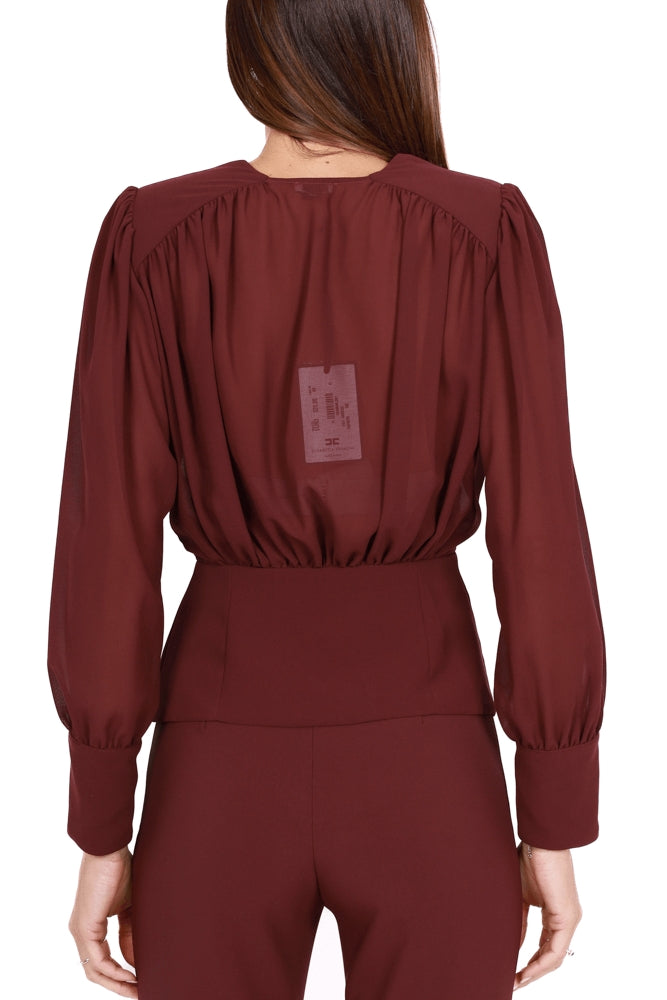 Elisabetta Franchi blusa in georgette con scollo incrociato bordeaux