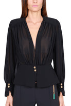 Elisabetta Franchi blusa in georgette con scollo incrociato nero