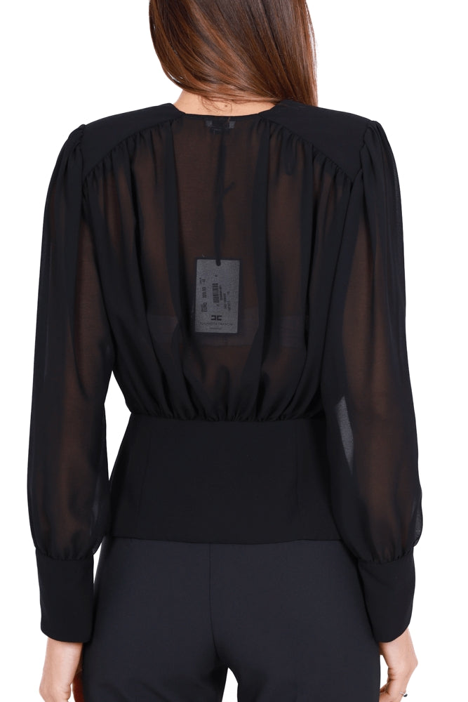 Elisabetta Franchi blusa in georgette con scollo incrociato nero