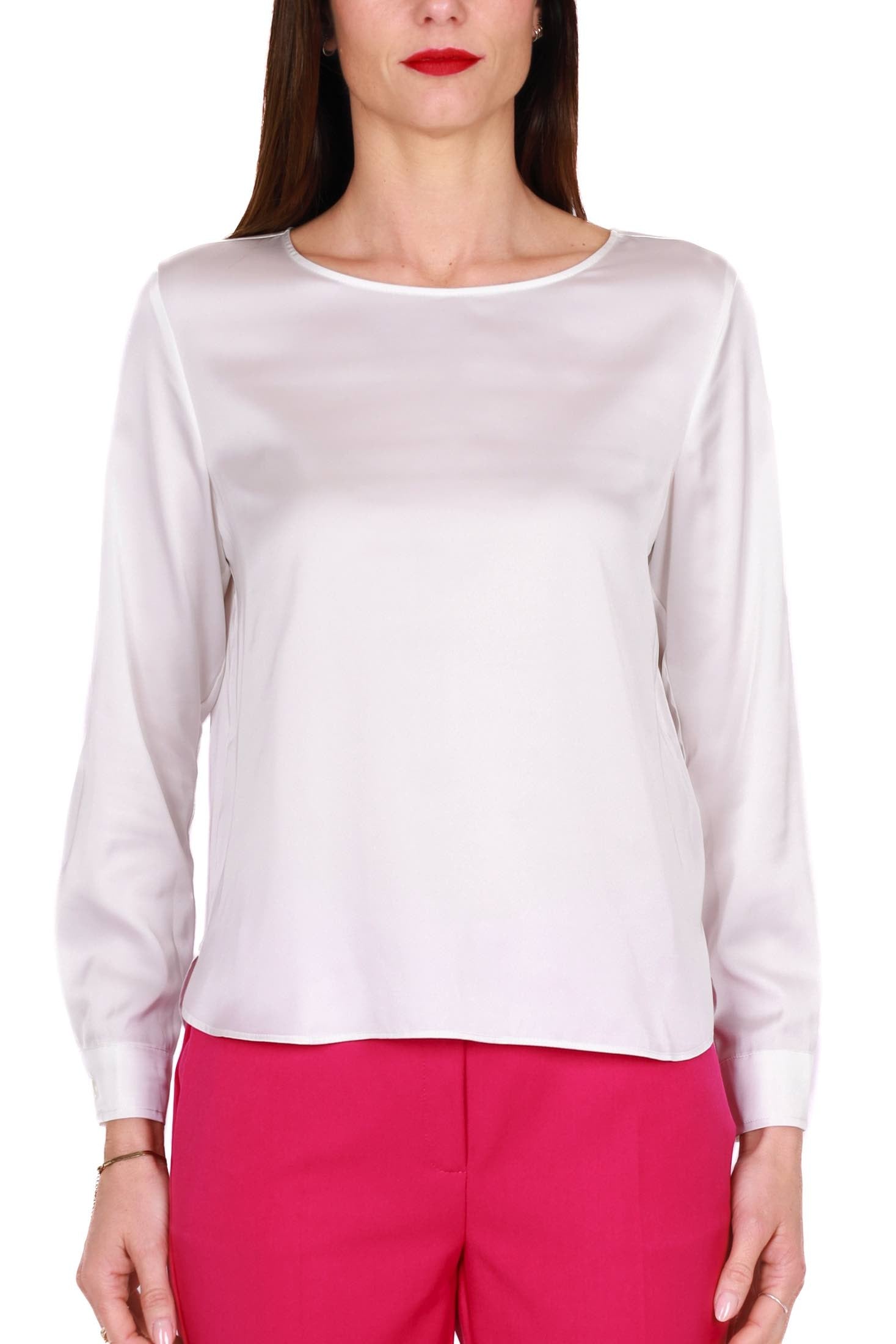 Emme Marella blusa manica lunga in raso stretch bianco