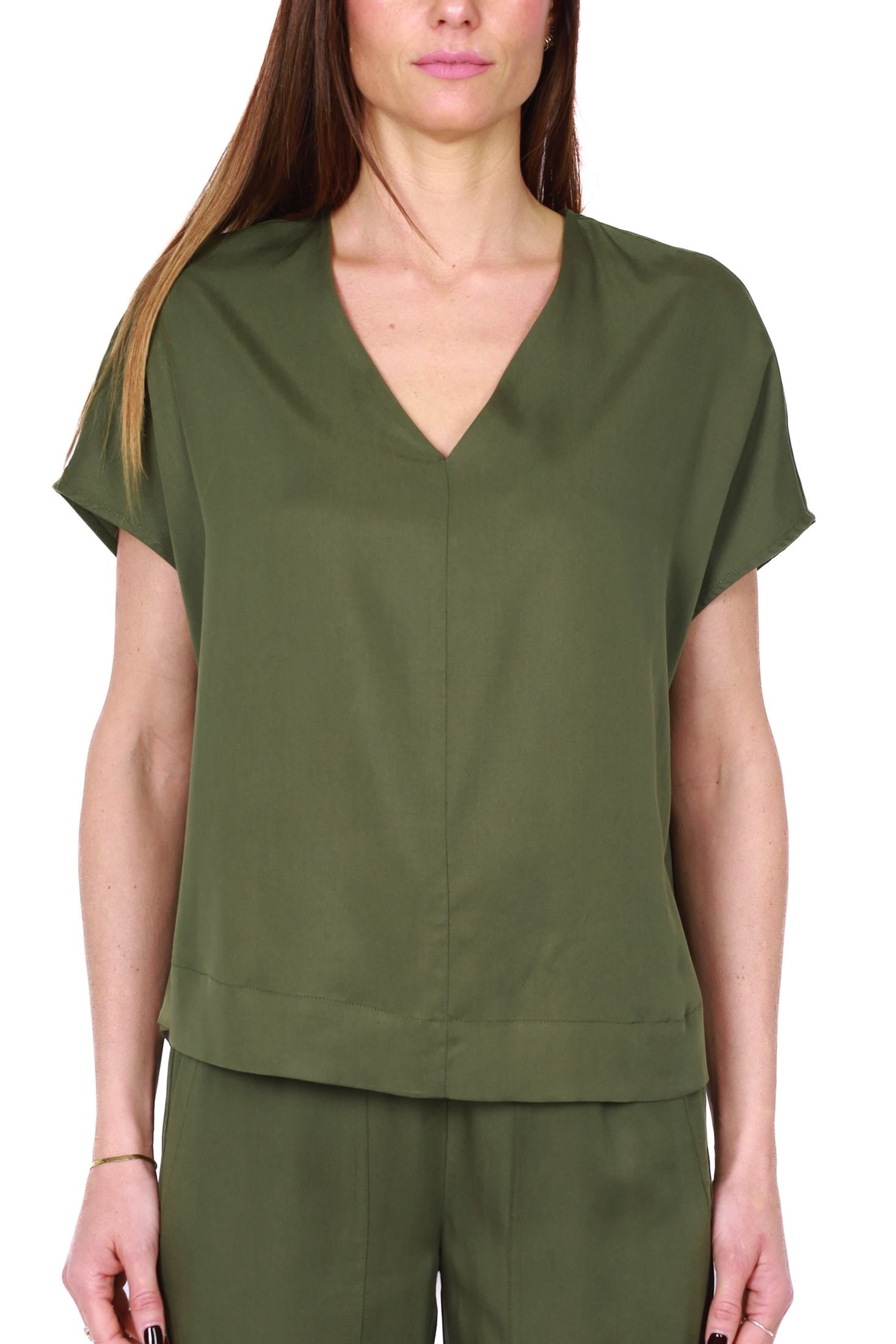 Kocca blusa maniche corte in tessuto fluido verde