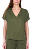 SHORT SLEEVE BLOUSE IN FLUID GREEN FABRIC