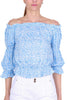 BLUSA MANICHE CORTE IN VISCOSA FANTASIA AZZURRO