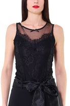 Teddy body in tessuto di pizzo e tulle nero