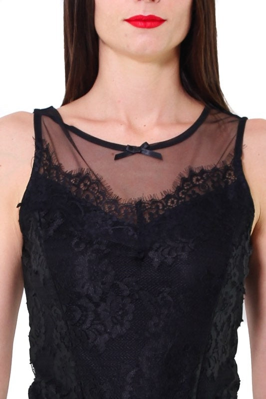 Teddy body in tessuto di pizzo e tulle nero