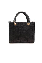 Elisabetta Franchi borsa shopper piccola in rafia con logo jacquard nero