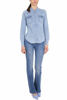 Pinko camicia a maniche lunghe in jeans leggero azzurro