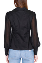 Guess Donna camicia con maniche di tulle plisse nero