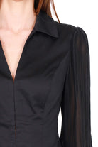 Guess Donna camicia con maniche di tulle plisse nero