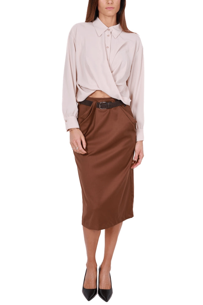 Dixie camicia cropped in tessuto fluido beige