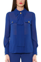 Elisabetta Franchi camicia in georgette con foulard blu