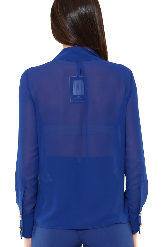 Elisabetta Franchi camicia in georgette con foulard blu