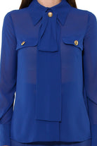 Elisabetta Franchi camicia in georgette con foulard blu