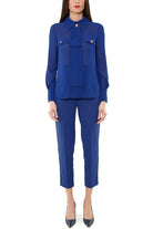 Elisabetta Franchi camicia in georgette con foulard blu