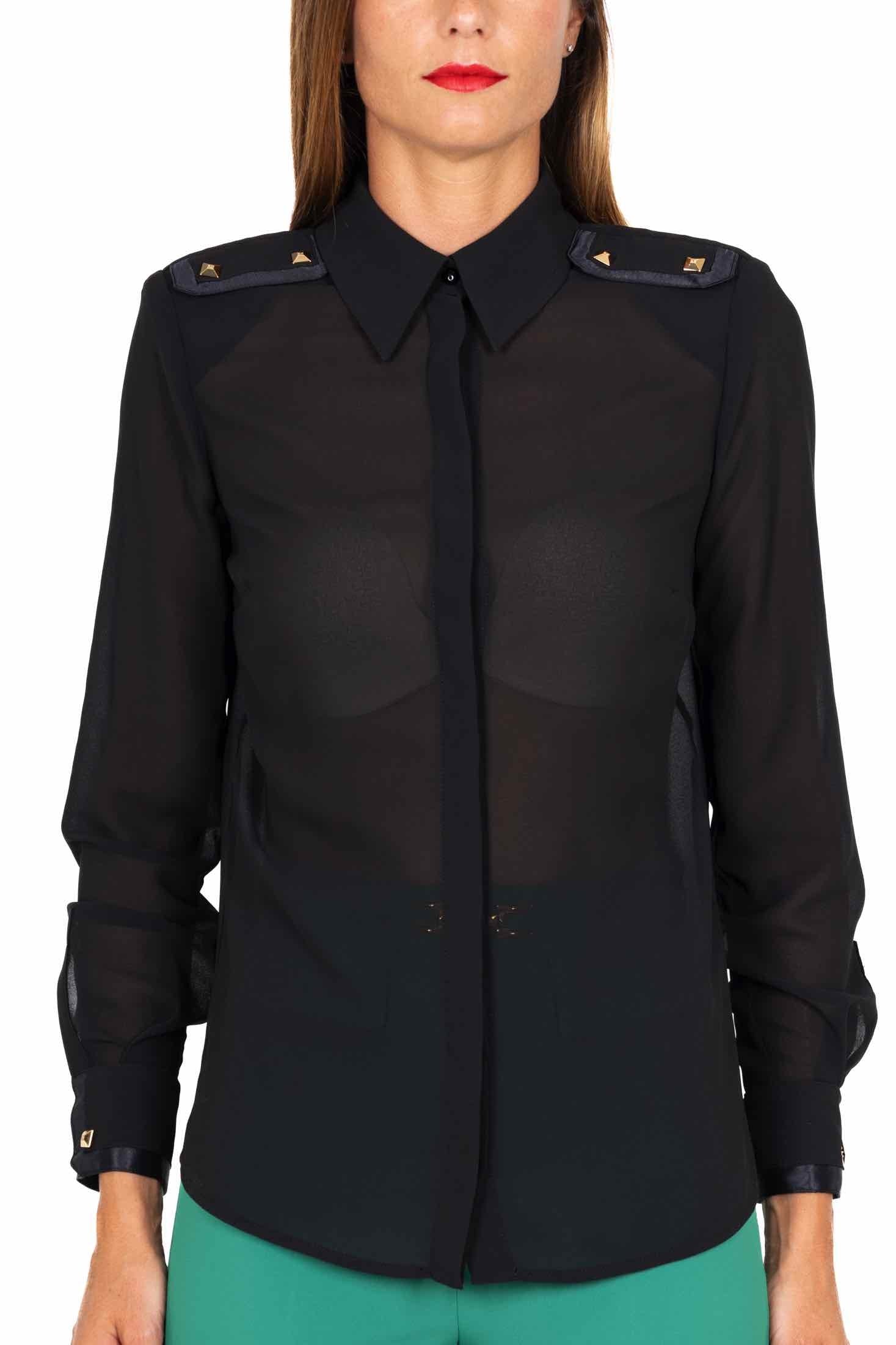 Elisabetta Franchi camicia in georgette con mostrine nero