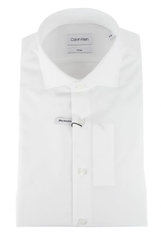 Ck Uomo camicia in popeline cotone doppio ritorto stretch bianco