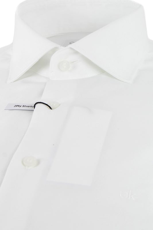 Ck Uomo camicia in popeline cotone doppio ritorto stretch bianco