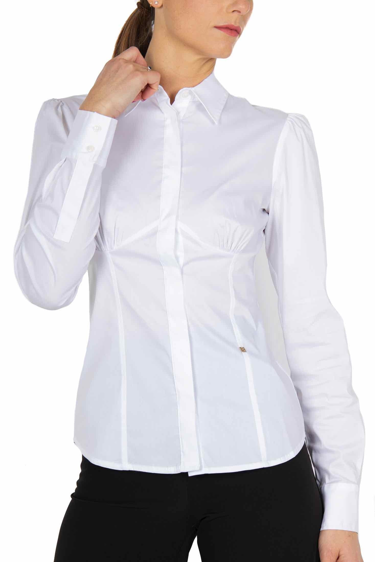 Kocca camicia in popeline di cotone e maniche a sbuffo bianco