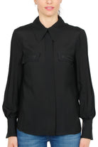 Elisabetta Franchi camicia manica lunga in crepe con ricamo nero