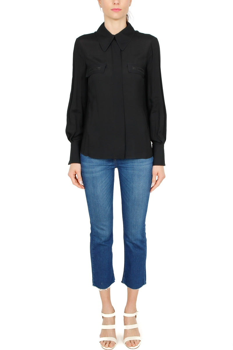 Elisabetta Franchi camicia manica lunga in crepe con ricamo nero