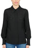 LONG SLEEVE CREPE SHIRT WITH BLACK EMBROIDERY