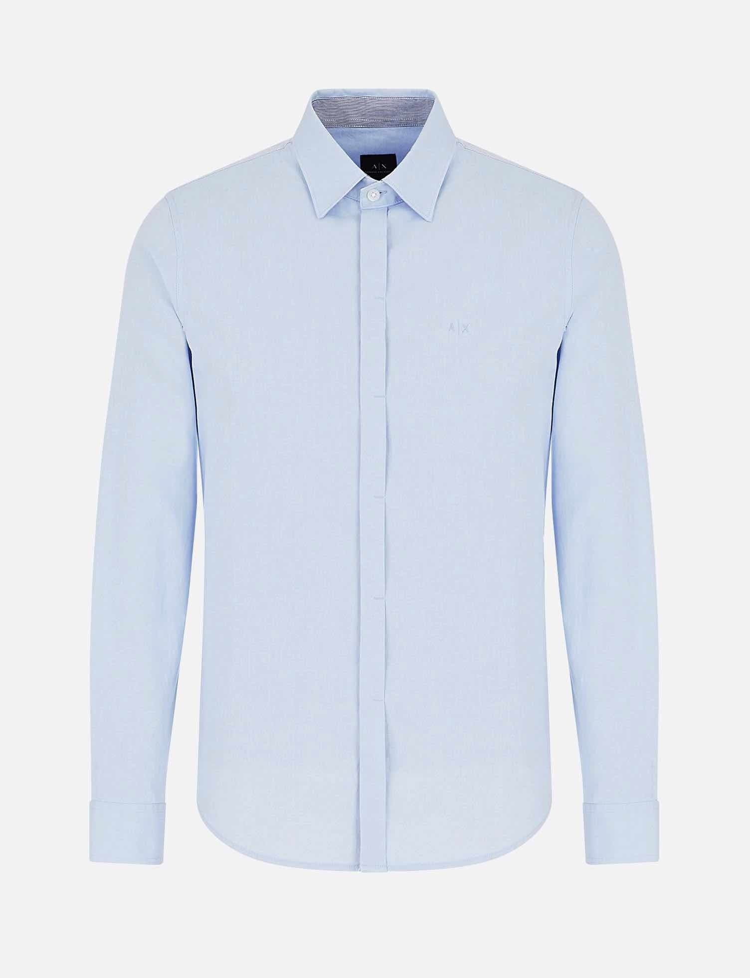 Ax Uomo camicia maniche lunghe in oxford di cotone azzurro