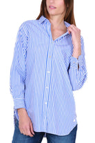 Sun68 Uomo camicia oversize in popeline di cotone a righe blu