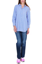 Sun68 Uomo camicia oversize in popeline di cotone a righe blu